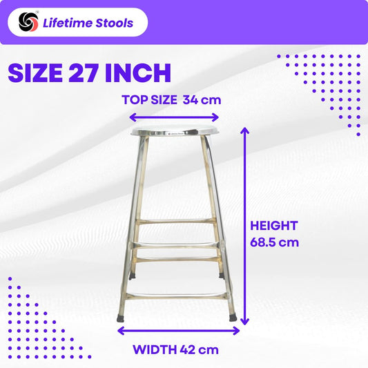 Lifetime Stools Stainless Steel Stool for Multipurpose uses 27 inch Height Pack of 2