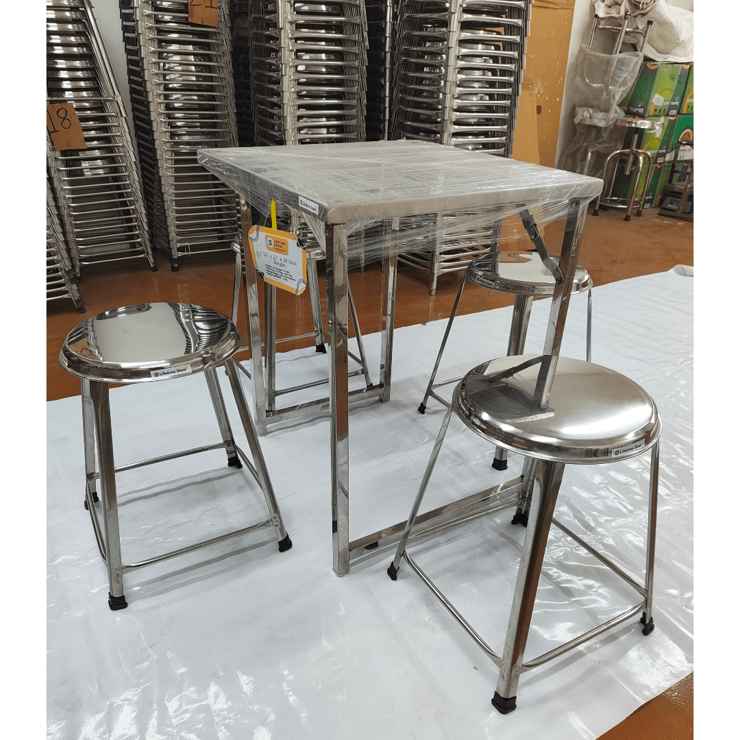 Set of 4 Seater Folding Table & Stackable Stools 22x22 - Lifetime Stool