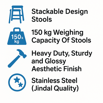 5 Sizes Standard in Stainless steel stool 12 inch, 16 inch, 18 inch, 21 inch, 24 inch Height