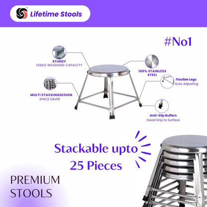 12 inch (1 Foot) Height Stackable Stainless Steel Stool | Heavy Duty SS Stool - Lifetime Stool