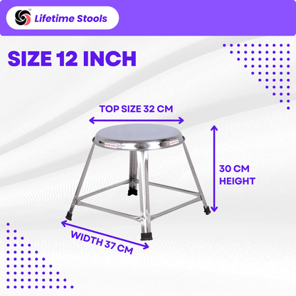 12 inch (1 Foot) Height Stackable Stainless Steel Stool | Heavy Duty SS Stool - Lifetime Stool