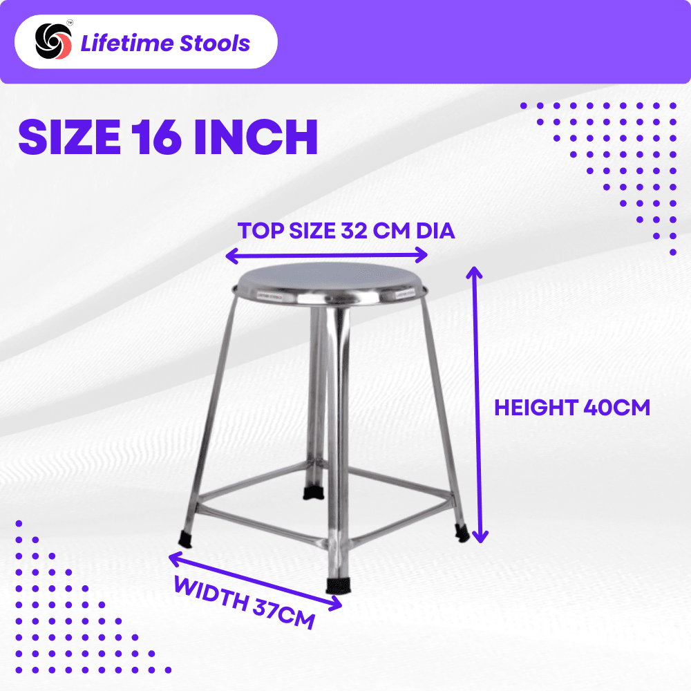 16 Inch Stainless Steel Stool | Heavy Duty SS Stool | Stackable Industrial Stool - Lifetime Stool
