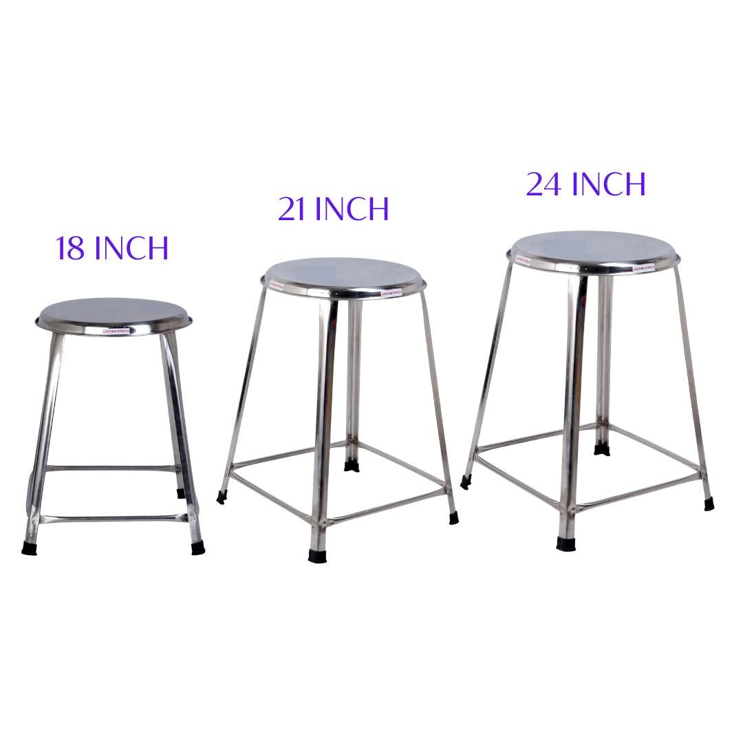 18 inch, 21 inch, 24 inch Stainless Steel Stools, Combo | Heavy Duty SS Stool - Lifetime Stool