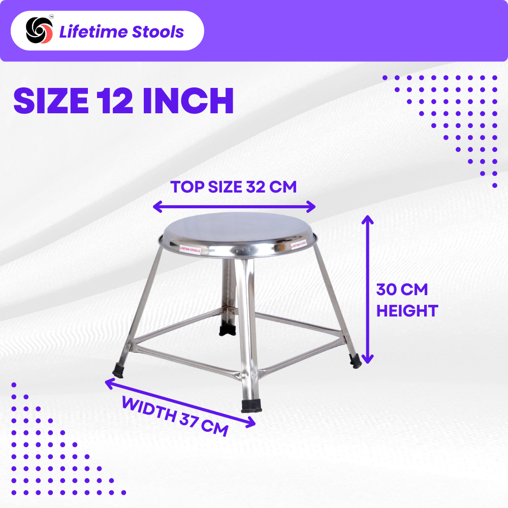 Lifetime Stools Stainless Steel Stool For Sitting, Round Shape - Home, Doctor, Medical Stool/Salon Stool/Warehouse Stool/Garage Stool/Stool For Bathroom/Multipurpose Stool