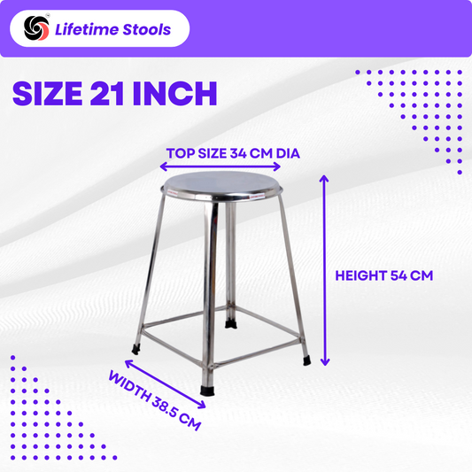 Lifetime Stool 21 inch Round Shape Stainless Steel Stool For Home, Hospital, Hotel & Restaurants, Multipurpose Stool