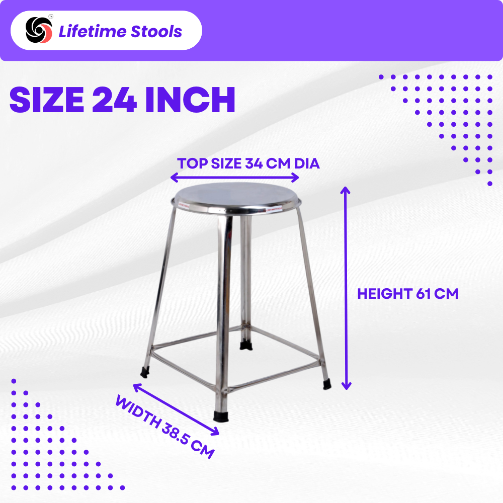 Lifetime Stools Stainless Steel Stool For Sitting, Round Shape - Home, Doctor, Medical Stool/Salon Stool/Warehouse Stool/Garage Stool/Stool For Bathroom/Multipurpose Stool