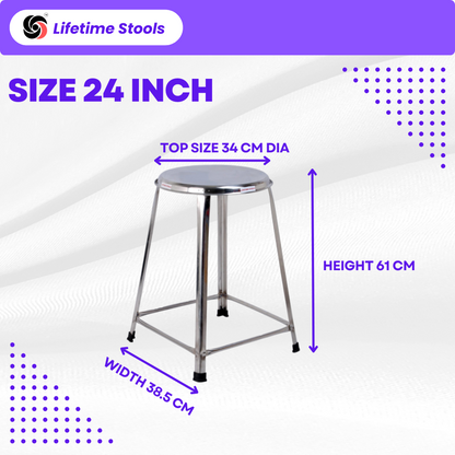 Lifetime 24 inch Round Shape Stainless Steel Stool For Home, Hospital, Hotel & Restaurants, Multipurpose Stool