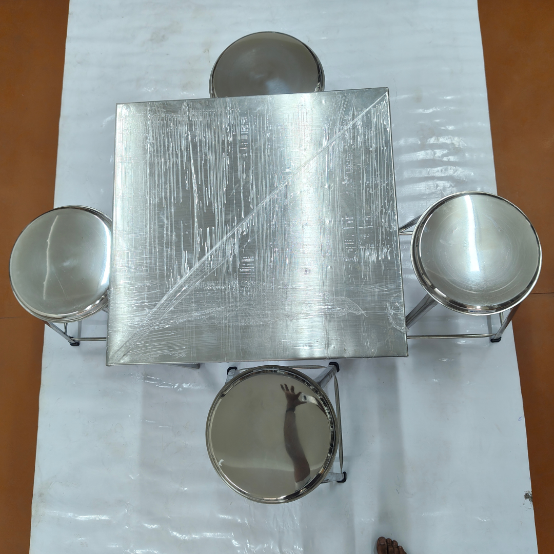 Set of 4 Seater Folding Table and Stools 22 x 22 inch Top 28 inch Height SS202 Grade (Set of 1 Table and 4 Stools))