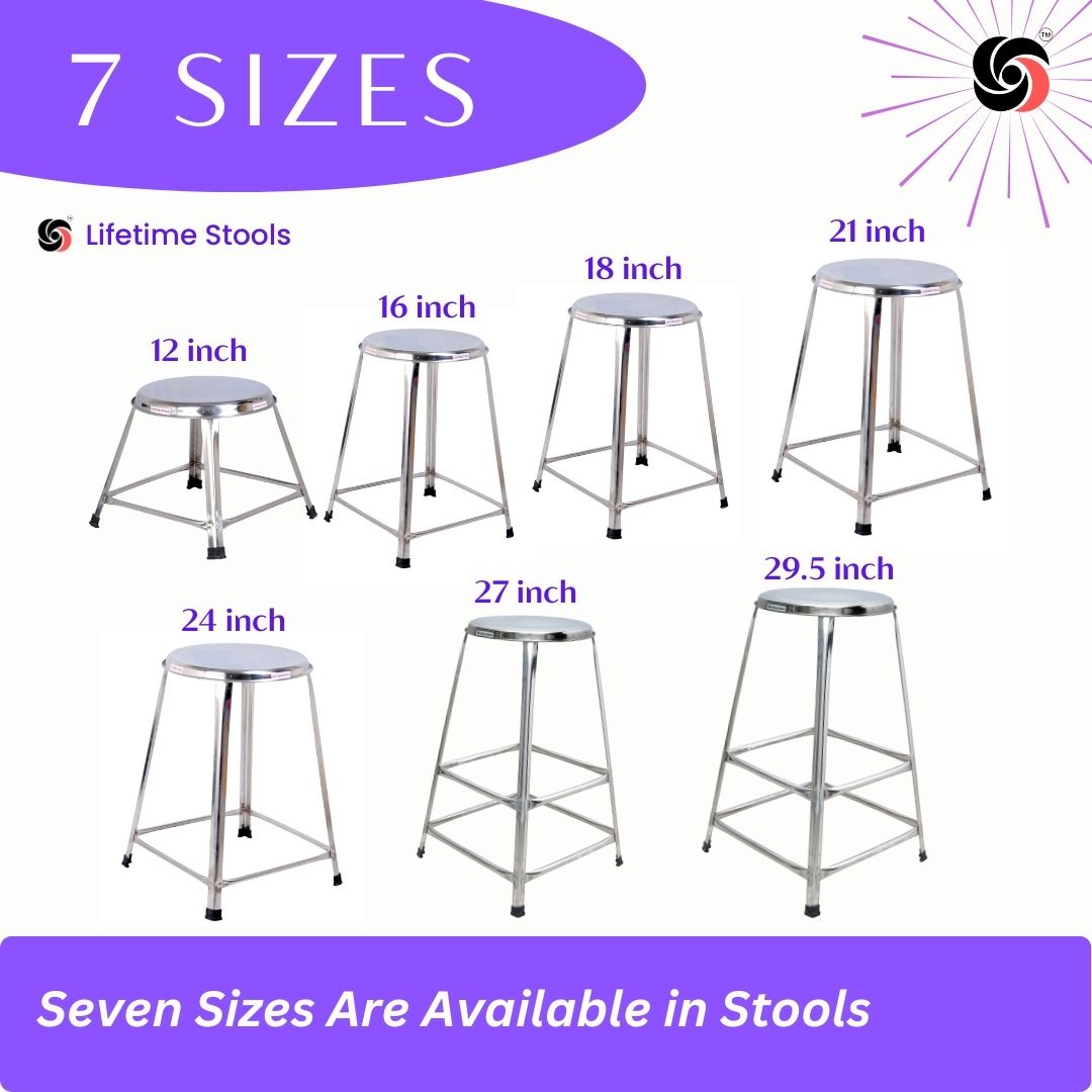 Lifetime Stools Stainless Steel Stool For Sitting, Round Shape - Home, Doctor, Medical Stool/Salon Stool/Warehouse Stool/Garage Stool/Stool For Bathroom/Multipurpose Stool