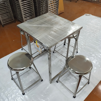Set of 4 Seater Folding Table and Stools 22 x 22 inch Top 28 inch Height SS202 Grade (Set of 1 Table and 4 Stools))