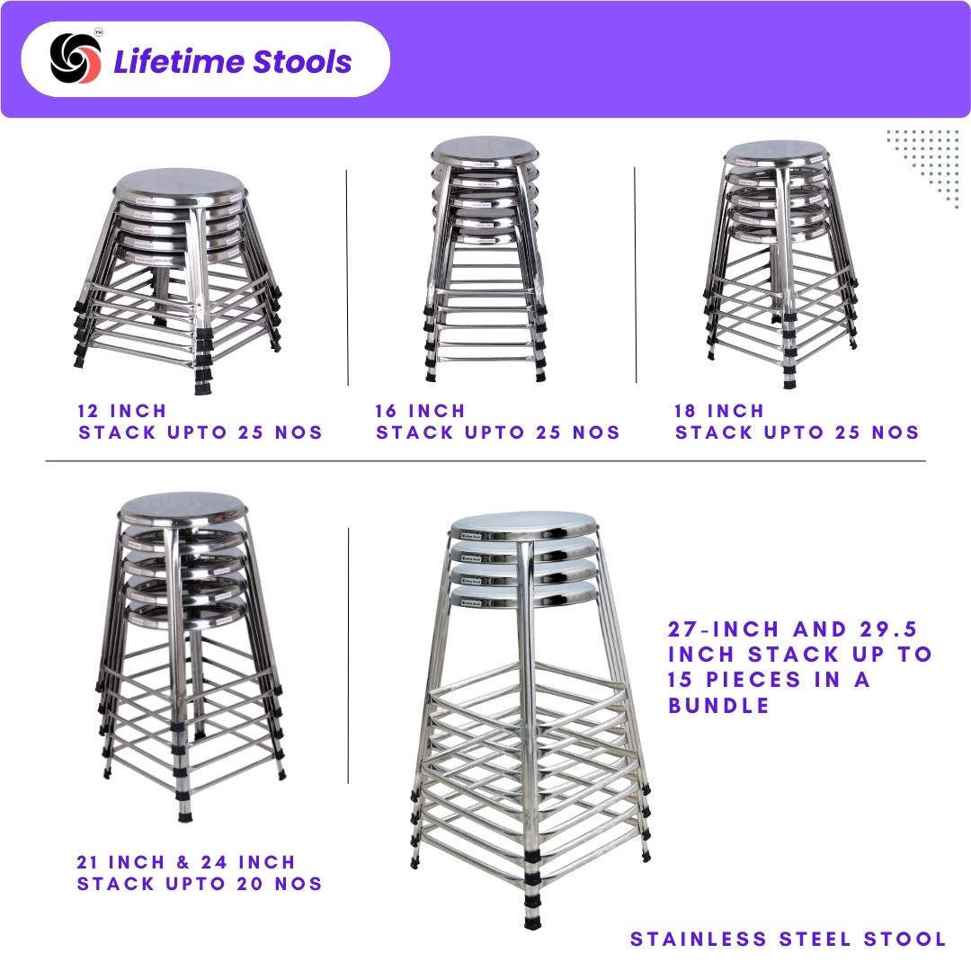 Lifetime Stools Stainless Steel Stool For Sitting, Round Shape - Home, Doctor, Medical Stool/Salon Stool/Warehouse Stool/Garage Stool/Stool For Bathroom/Multipurpose Stool