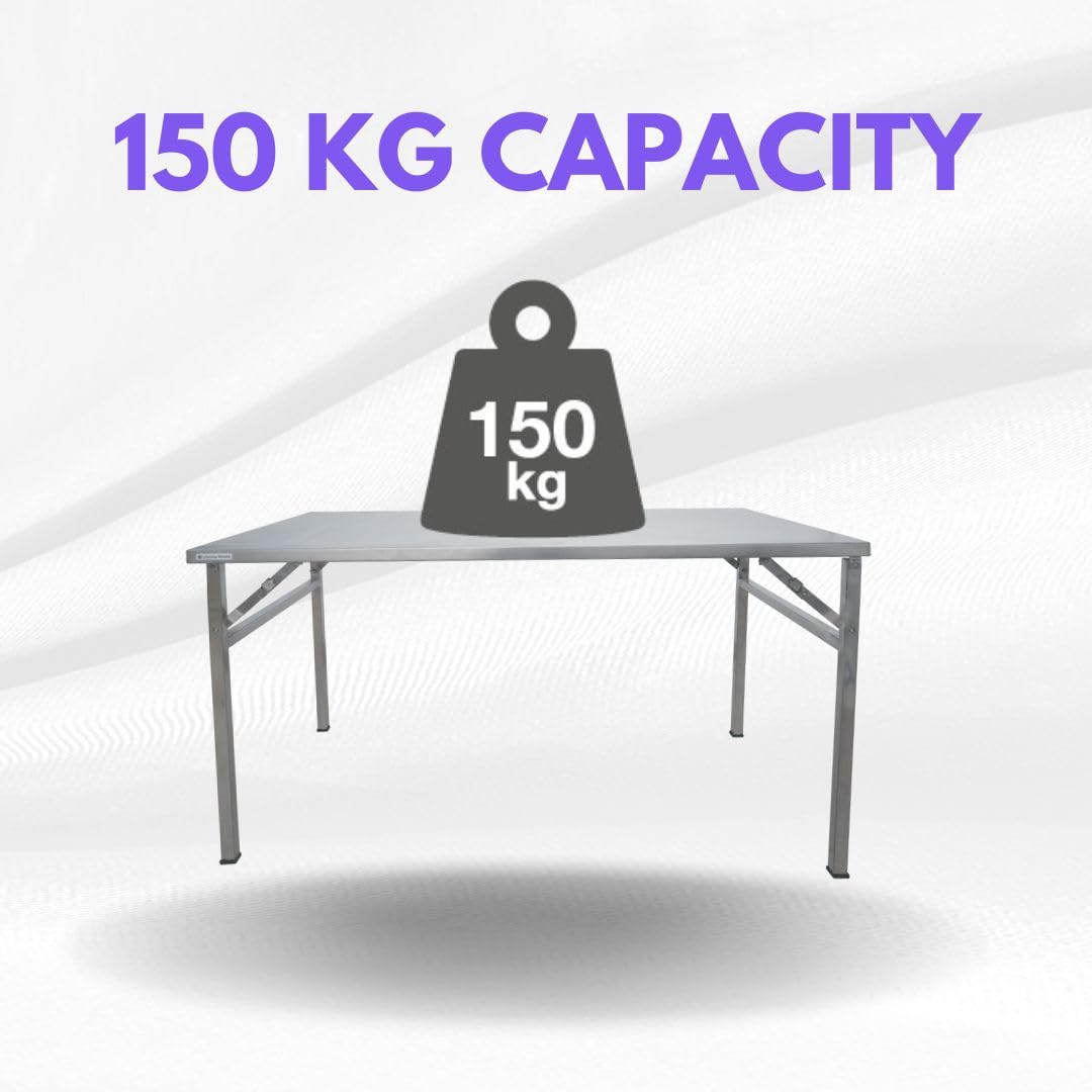 Lifetime Stools 150 kg Weight Load Capacity Heavy Duty Commercial Use Stainless Steel Folding Table, 46" x 27" x 28" Height, 18 Gauge 202 Grade, Heavy Duty Multi-Purpose