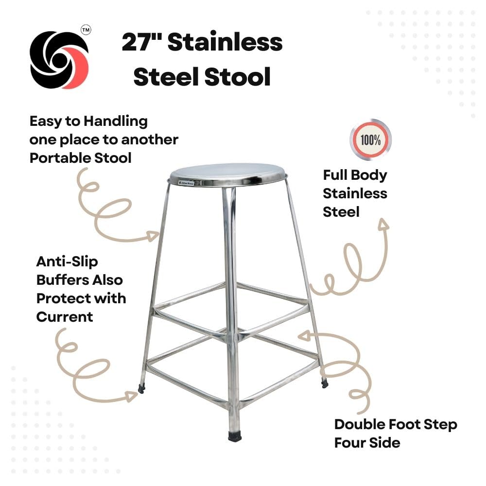 Lifetime Stools Stainless Steel Stool for Multipurpose uses 27 inch Height Pack of 2
