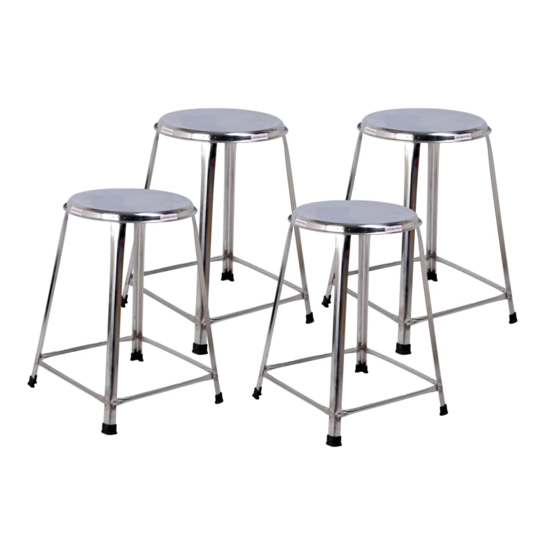 Lifetime Stools 24 Inch Stainless Steel Stool For Sitting, Round Shape - Home,Doctor,Medical Stool/Salon Stool/Warehouse Stool/Garage Stool/Multipurpose Stool (Pack Of 4, Silver)
