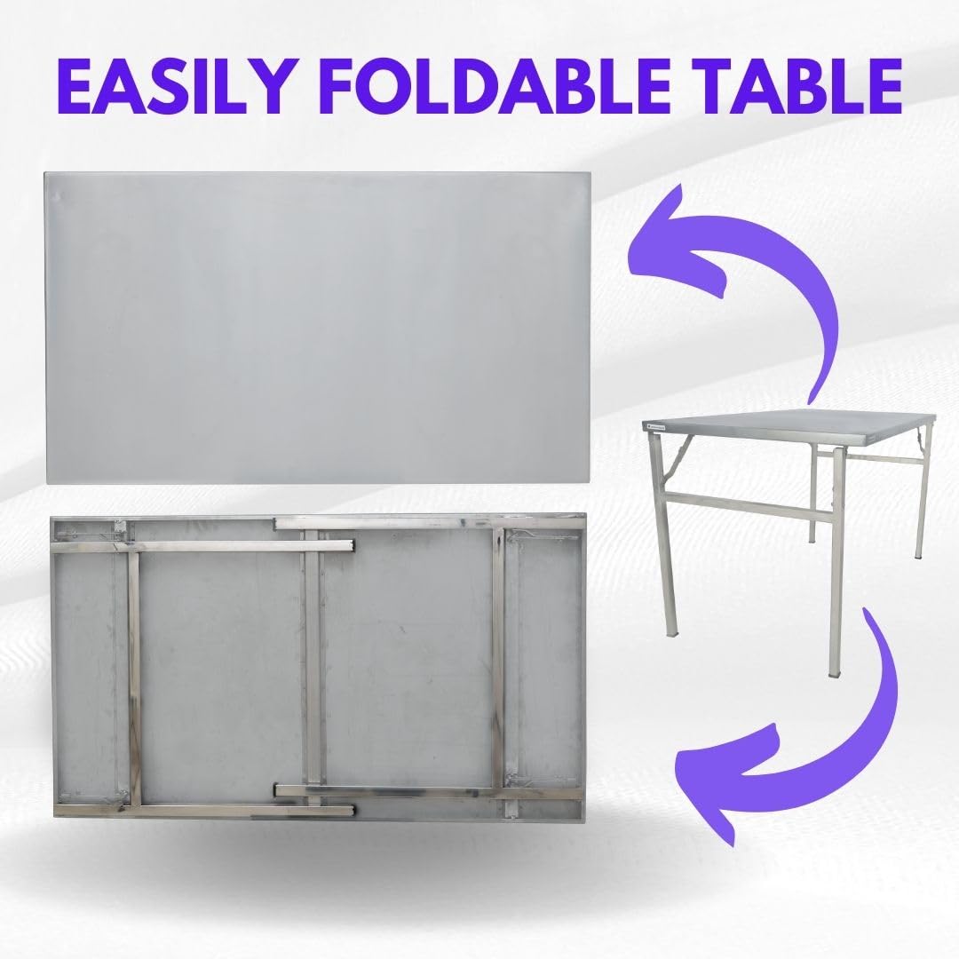 Lifetime Stools 150 kg Weight Load Capacity Heavy Duty Commercial Use Stainless Steel Folding Table, 46" x 27" x 28" Height, 18 Gauge 202 Grade, Heavy Duty Multi-Purpose