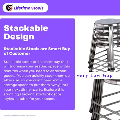 Lifetime Stools 24 Inch Stainless Steel Stool For Sitting, Round Shape - Home,Doctor,Medical Stool/Salon Stool/Warehouse Stool/Garage Stool/Multipurpose Stool (Pack Of 4, Silver)