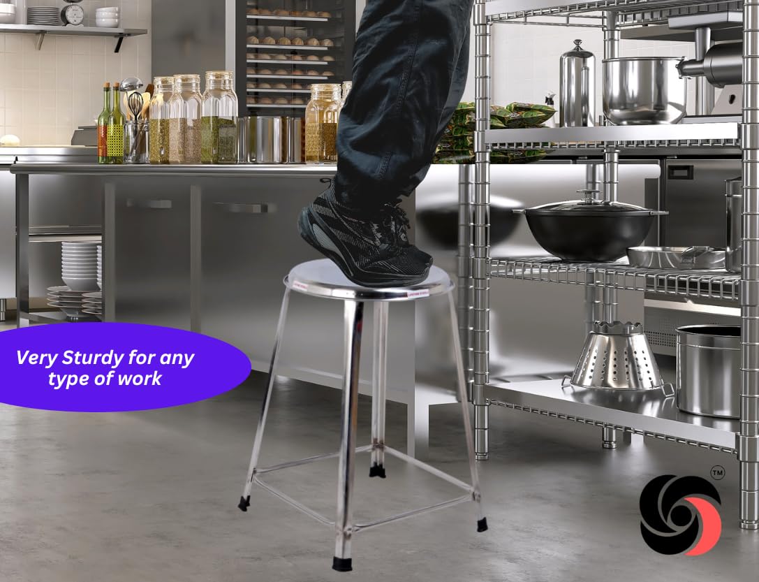 Lifetime Stools 24 Inch Stainless Steel Stool For Sitting, Round Shape - Home,Doctor,Medical Stool/Salon Stool/Warehouse Stool/Garage Stool/Multipurpose Stool (Pack Of 4, Silver)