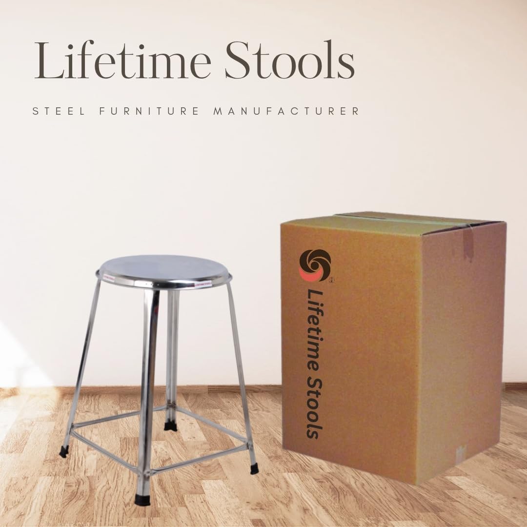 Lifetime Stools 24 Inch Stainless Steel Stool For Sitting, Round Shape - Home,Doctor,Medical Stool/Salon Stool/Warehouse Stool/Garage Stool/Multipurpose Stool (Pack Of 4, Silver)