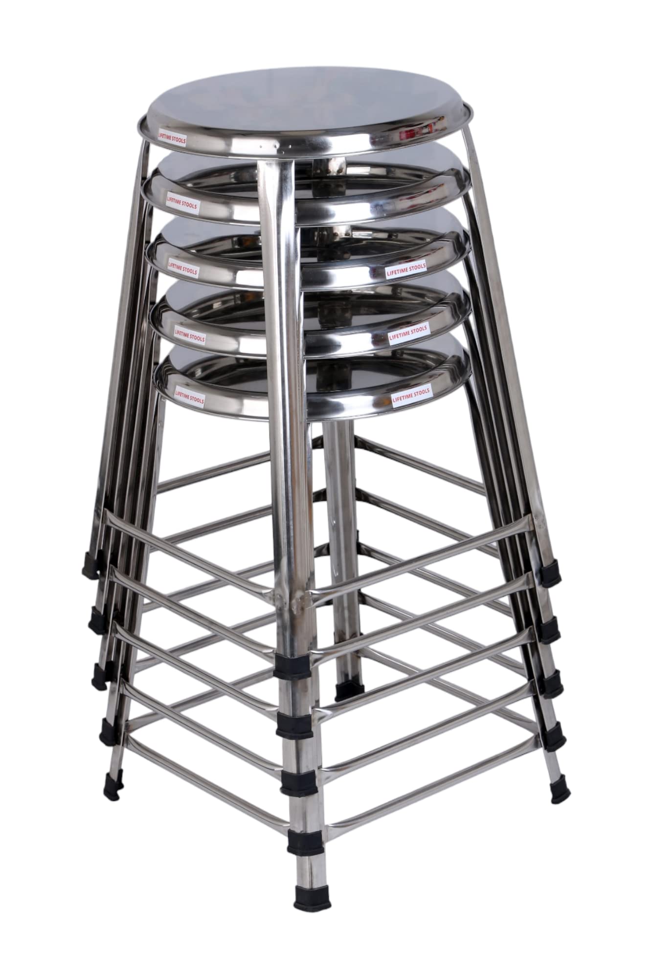 Lifetime Stools 24 Inch Stainless Steel Stool For Sitting, Round Shape - Home,Doctor,Medical Stool/Salon Stool/Warehouse Stool/Garage Stool/Multipurpose Stool (Pack Of 4, Silver)