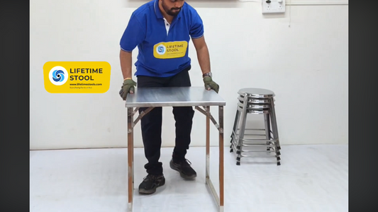 Set of 4 Seater Folding Table and Stools 22 x 22 inch Top 28 inch Height SS202 Grade (Set of 1 Table and 4 Stools)