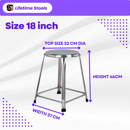 SS Stool 18 Inch Height – Stackable Steel Stool for Home & Commercial