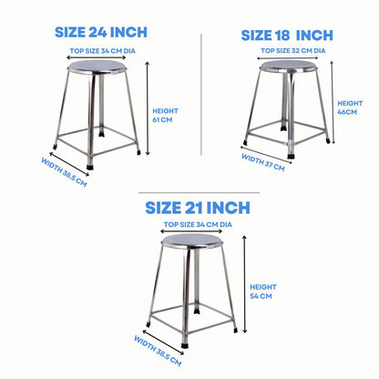 21 Inch

Stainless Steel Stackable Stool 21 Inch Height Heavy Duty

SS Stackable Stool 21 Inch for Kitchen and Commercial Use

🔹 18 Inch

Stainless Steel Stackable Stool 18 Inch Height Rust Proof

SS Stackable Stool 18 Inch Load Capacity 150 Kg

🔹 16 / 12 Inch

Stainless Steel Stackable Stool 16 Inch Height

SS Stackable Stool 12 Inch Height Compact Design